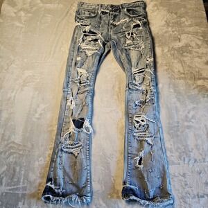 Smoke Rise Distressed Jeans Size 32/36 Blue Denim Y2K Streetwear